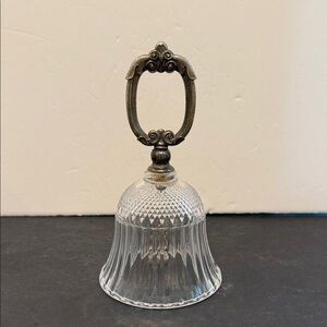 CRYSTAL HAND BELL Vintage Crystal with Metal Handle Made In England